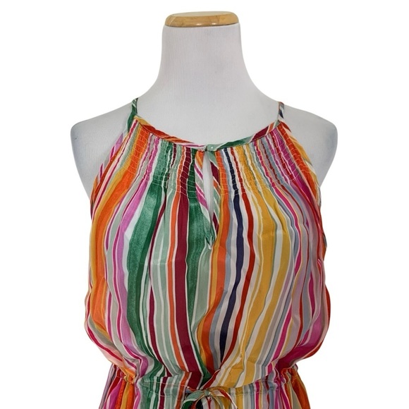 Velvet By Graham & Spencer Striped Satin Maxi Dress Womens XS Pockets Rainbow - Picture 3 of 16